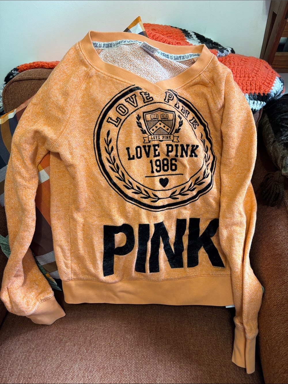 PINK Victoria's Secret Orange 'Love Pink 1986' Logo Sweatshirt